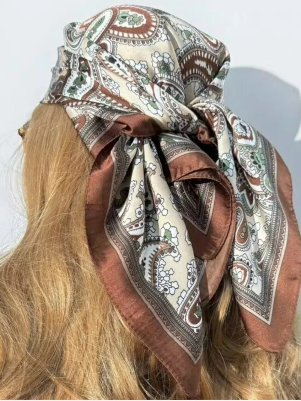 Silk-feel Paisley Scarf in Brown & Beige Head & Neck Scarf